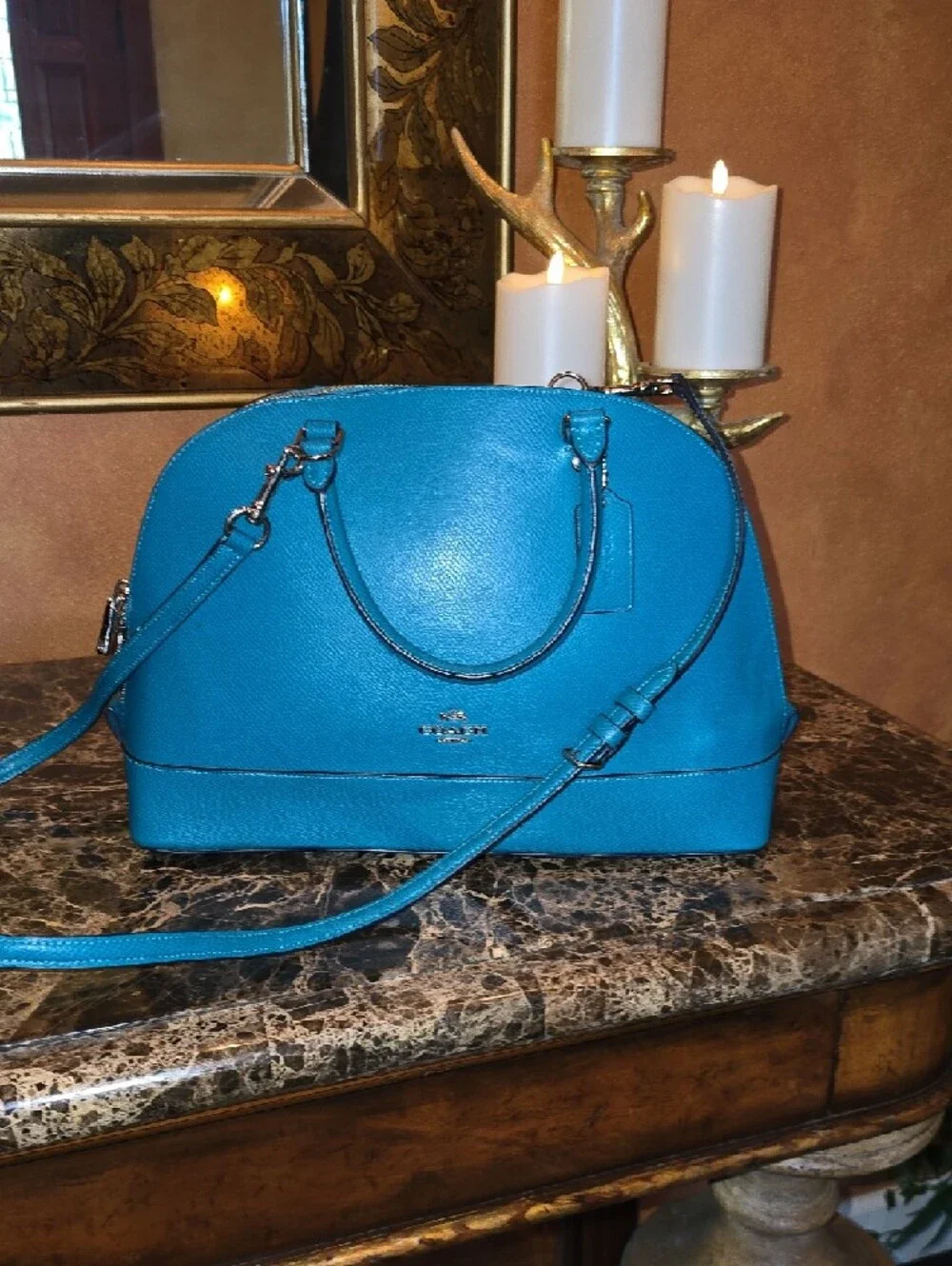 Coach Turquoise Dome Satchel - Structured Leather Handbag